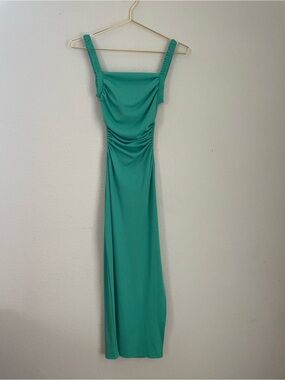 Lena Green Square-Neck Maxi Dress with Ruched Side